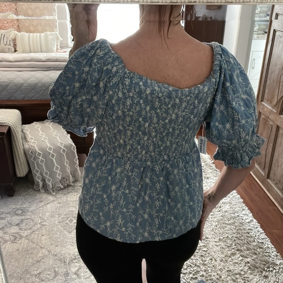 NWT - Old Navy Blue and Cream Peplum Ruffled Short Sleeve Top Size M - Picture 4 of 10